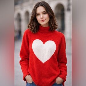 Cupcakes and Cashmere Red Heart Sweater XS Cozy Valentine Love Core